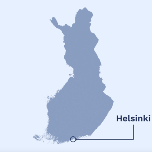 Suomen kartta, jossa Helsinki merkittynä