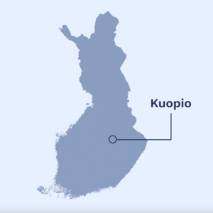 Suomen kartta, jossa Kuopio merkittynä
