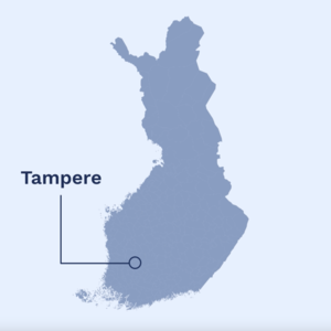 Suomen kartta, jossa Tampere merkittynä