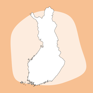 Suomen ääriviivakartta vaalealla persikanvärisellä taustalla.