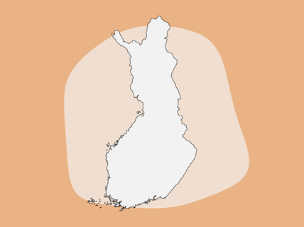 Suomen ääriviivakartta vaalealla persikanvärisellä taustalla.