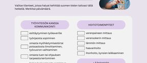 Kuva hoiva- ja hoitoalan työharjoittelun opiskelijan muistilistasta