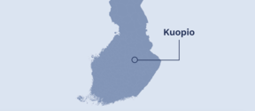 Suomen kartta, jossa Kuopio merkittynä
