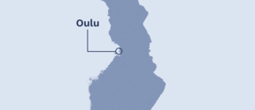 Suomen kartta, jossa Oulu merkittynä