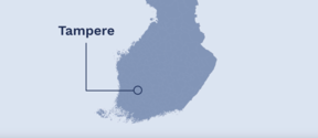 Suomen kartta, jossa Tampere merkittynä