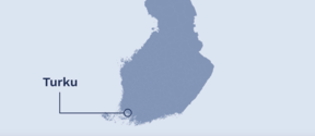 Suomen kartta, jossa Turku merkittynä