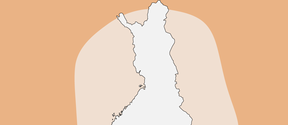 Suomen ääriviivakartta vaalealla persikanvärisellä taustalla.